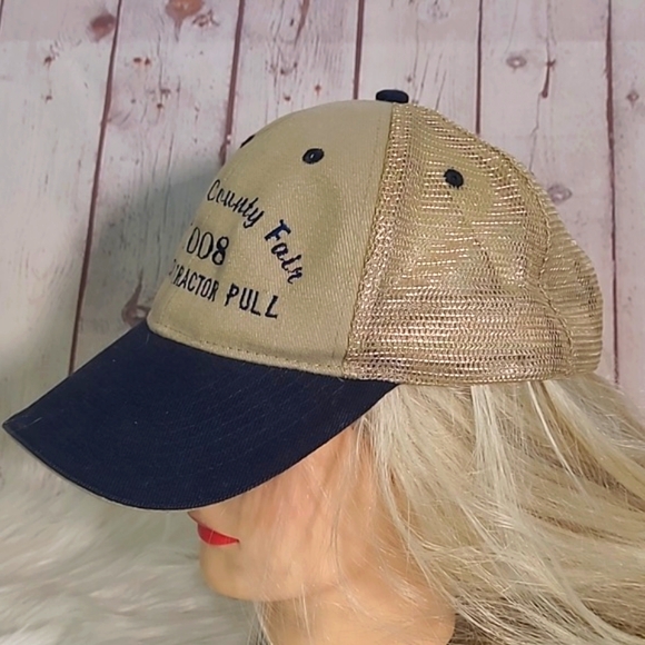 Y2K Meade County Kentucky Truck & Tractor Pull 2008 Tan Adjustable Snapback Hat - Picture 6 of 12